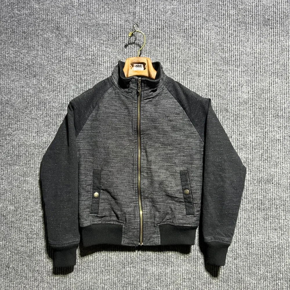 Bridge & Burn Bomber Jacket Mens XS Grey Textured Zip Up Gingham Lined PNW
